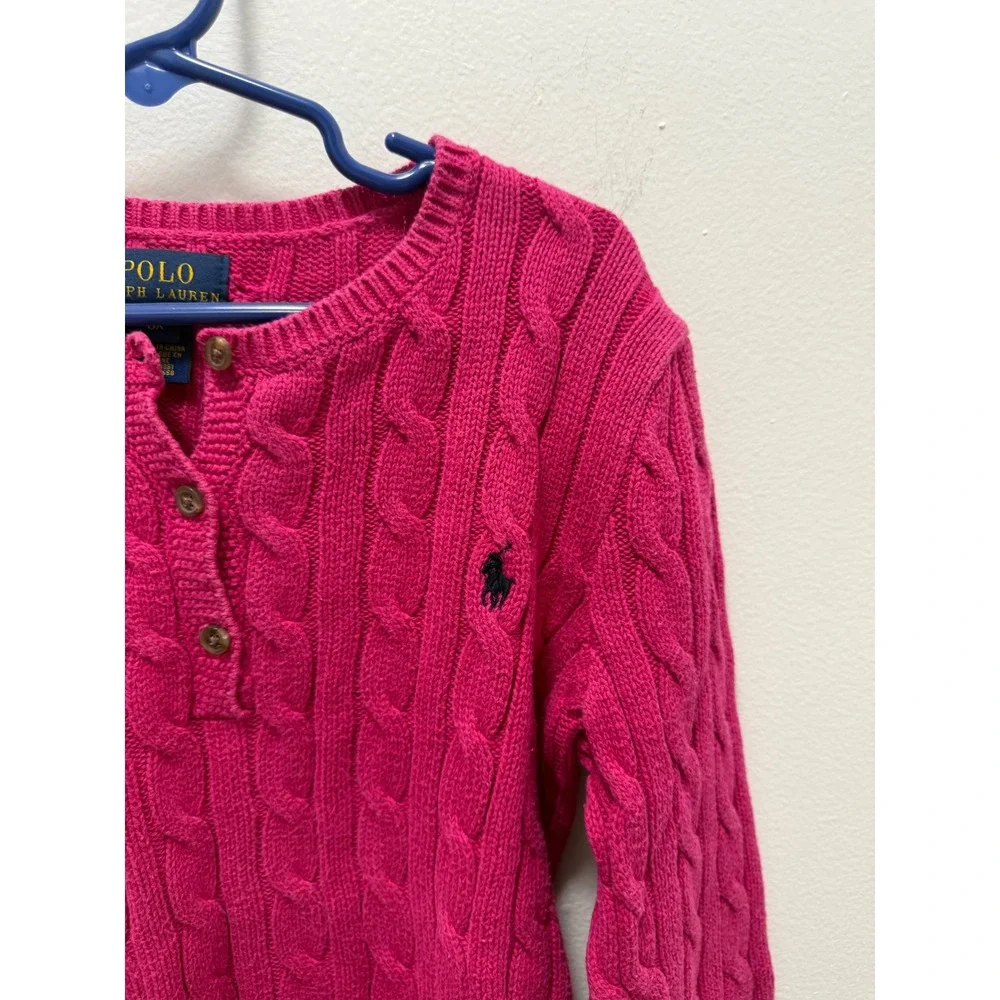 Polo Ralph Lauren Kids Pink Cable Knit Cotton Sweater Elbow Patches 6X